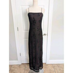 Rampage Black Red Velvet Floral Maxi Dress Sz S Y2K Goth Vampire Semi Sheer